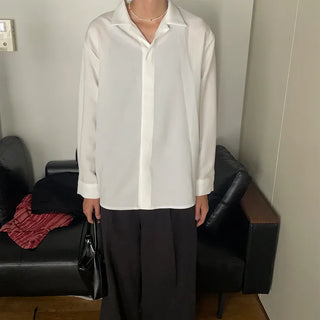 Hidden button open collar shirt