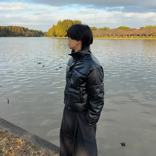 (Unisex) Cropped Eco-Leather Padded Jumper