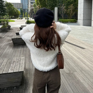 Cropped Shaggy Knit Cardigan