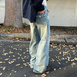 (Unisex) Vintage Wash Wide Fit Denim