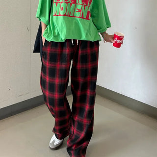 Tone-on-tone check banding pants