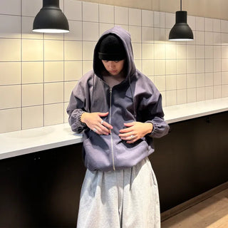 (Unisex) Gathered Zip-Up Hoodie