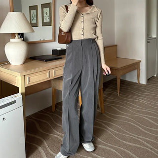 Striped loose-fit slacks