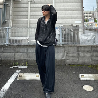 Mesh knit hooded zip-up
