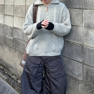 (Unisex) Winter High Neck Half-Zip Knit