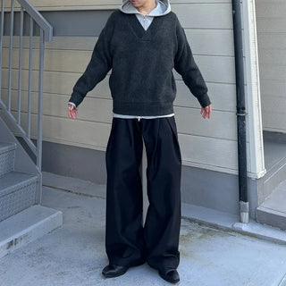 (Unisex) Double-waisted unique wide slacks