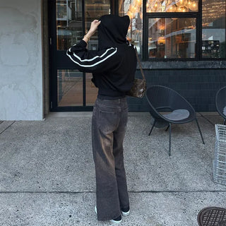 Two-line cropped zip hoodie