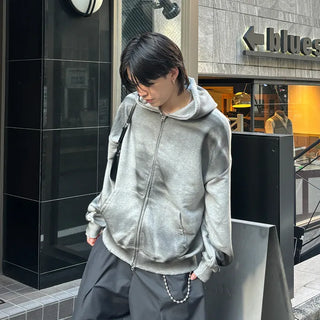 (Unisex) Vintage Wash Hooded Zip-Up