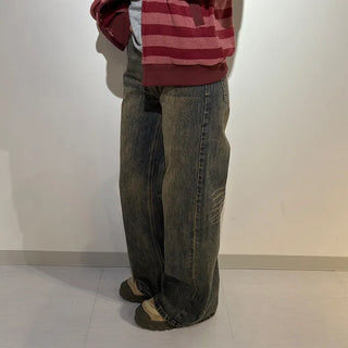 Washed wide denim pants
