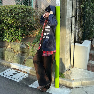 Checked layered hooded zip-up