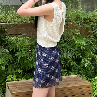 Checked chiffon mini dress