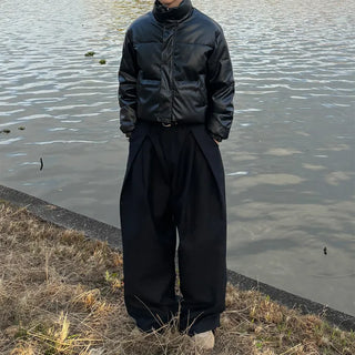 (Unisex) Cropped Eco-Leather Padded Jumper