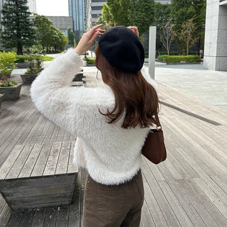 Cropped Shaggy Knit Cardigan