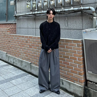 (Unisex) Checkered Cropped Knit Cardigan