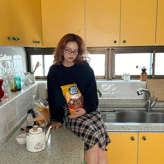 Vintage check layered banding skirt