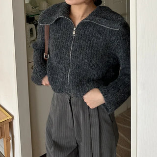 Double-zip ribbed cardigan
