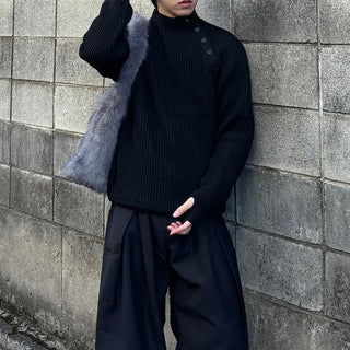 (Unisex) Button Mock Neck Raglan Knit