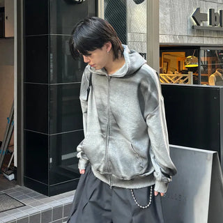 (Unisex) Vintage Wash Hooded Zip-Up