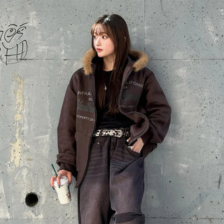 Lettering Hooded Zip-Up