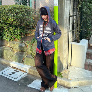 Checked layered hooded zip-up