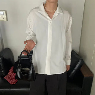 Hidden button open collar shirt