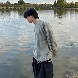(Unisex) Ribbed distressed knit