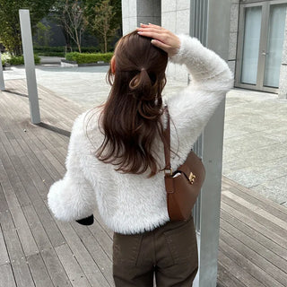 Cropped Shaggy Knit Cardigan