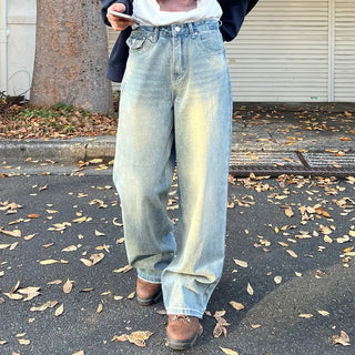 (Unisex) Vintage Wash Wide Fit Denim
