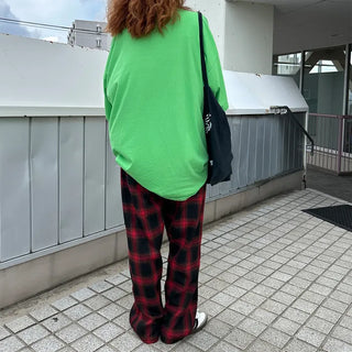 Tone-on-tone check banding pants