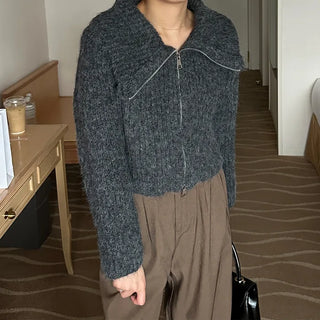 Double-zip ribbed cardigan