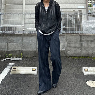 Mesh knit hooded zip-up