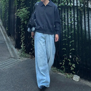 (Unisex) Button-Up Short Collar Jacket