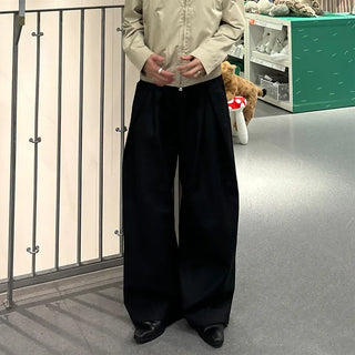 (Unisex) Double-waisted unique wide slacks