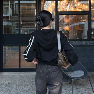 Two-line cropped zip hoodie