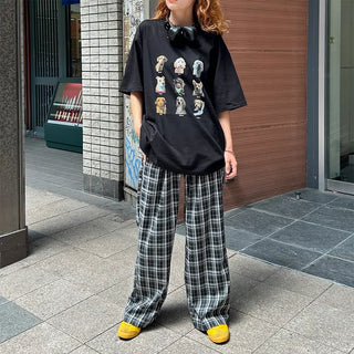 Pintuck check pants