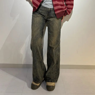 Washed wide denim pants