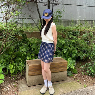 Checked chiffon mini dress
