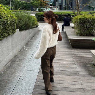Cropped Shaggy Knit Cardigan