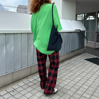 Tone-on-tone check banding pants