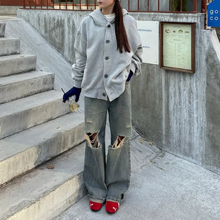 (Unisex) Button-up Hooded Parka