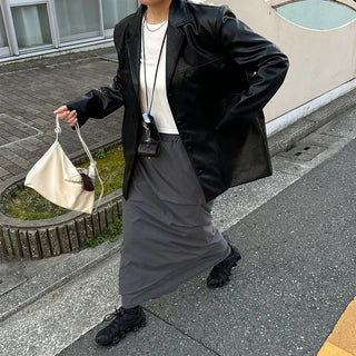 Low-balance pintuck long skirt