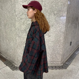 (Unisex) Check Hoodie Shirt Jacket