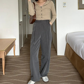 Striped loose-fit slacks