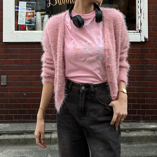 Hairy V-neck cardigan