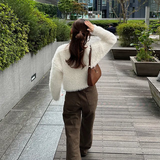 Cropped Shaggy Knit Cardigan