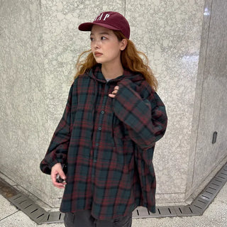 (Unisex) Check Hoodie Shirt Jacket