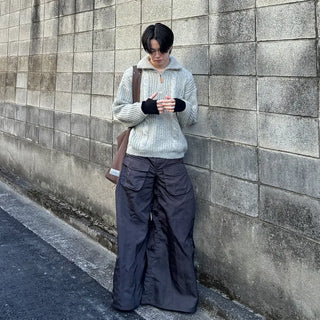 (Unisex) Winter High Neck Half-Zip Knit