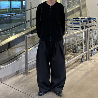 (Unisex) Double-waisted unique wide slacks
