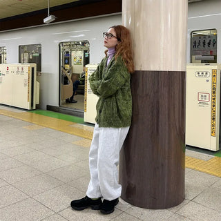 (Unisex) V-neck Melange Cardigan