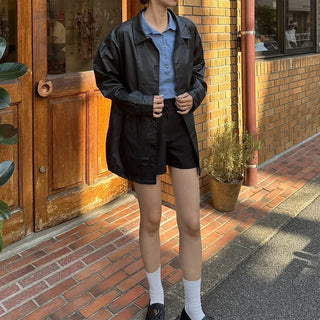 Faux Leather Oversized Coat Jacket